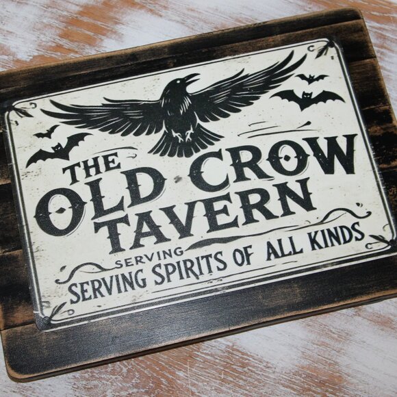 NEW Distressed Black OLD CROW TAVERN Rustic Farmhouse Wall Decor Sign - Picture 4 of 5